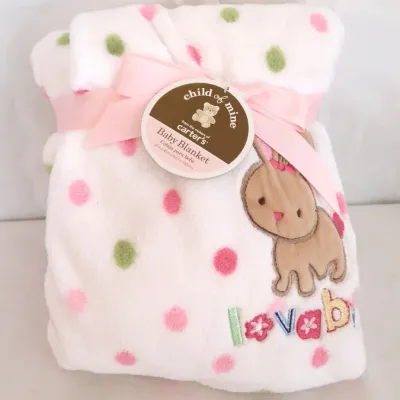 Sale Photo Thumbnail #181: Child Of Mine Carter's Bunny Lovable White Polka Dot Baby Blanket Fleece New