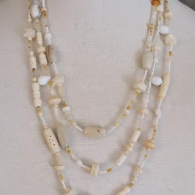 Carved Bone, Shell & Stone Necklace