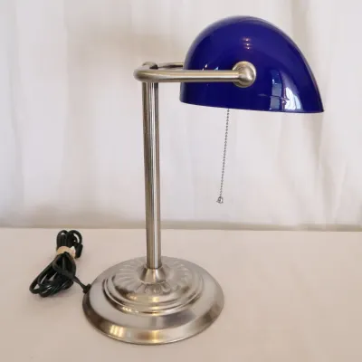 Cobalt Blue Glass Banker's Lamp