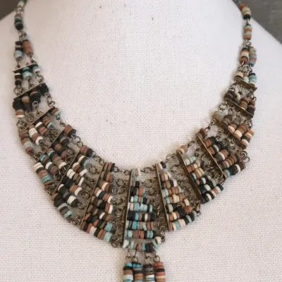 Egyptian Revival Multilayer Clay Bead Bib Necklace