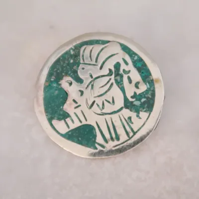 Sterling  Silver & Turquoise Chip Mayan Man Profile