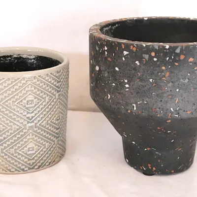 Sale Photo Thumbnail #164: Two Garden Pots One Terrazzo & One Embossed & Glazed