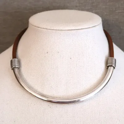 Leather & Sterling Silver Collar Necklace
