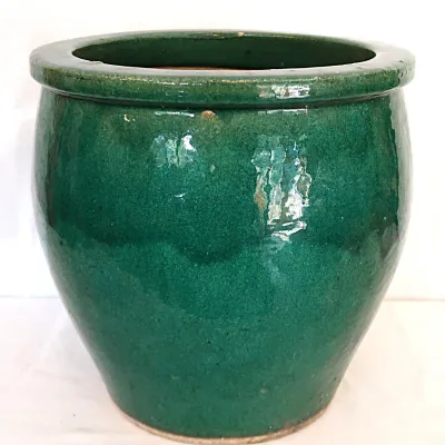 Sale Photo Thumbnail #166: Green Glaze 12" Clay Round Garden Pot 