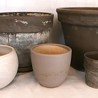 Sale Photo Thumbnail #163: Assorted Garden Pots In Neutral Colors Variety Shapes