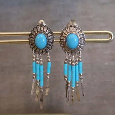 Sterling Silver Concho  Earrings / NA With Turquoise Beads