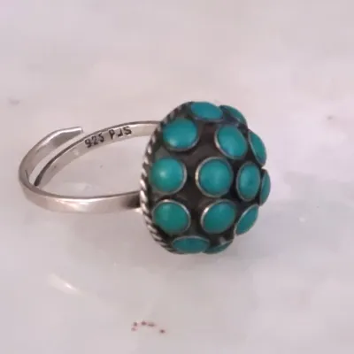 Ring Sterling Silver & Turquoise Petit Point 