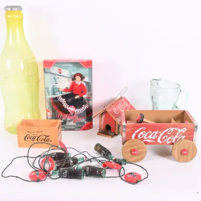 Sale Photo Thumbnail #75: Coca-Cola Barbie, Wood Wagon, Birdhouse & Lights
