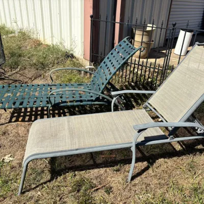Sale Photo Thumbnail #270: Sling & Strap Patio Chaise Lounge Chairs, Pair