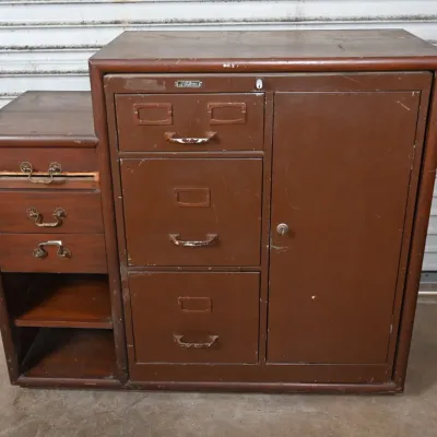 Sale Photo Thumbnail #118: Vintage Challenger Metal File Cabinet & Desk Side