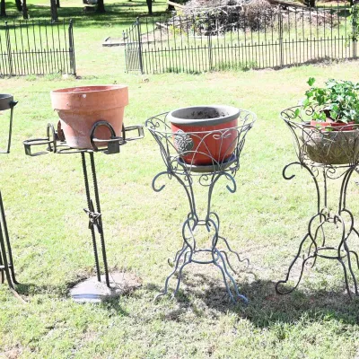 Sale Photo Thumbnail #272: Wrought Iron Plant Stands w/ Clay Planters