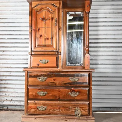 Sale Photo Thumbnail #116: Vintage Knotty Pine Armoire Chest w/ Mirror Door