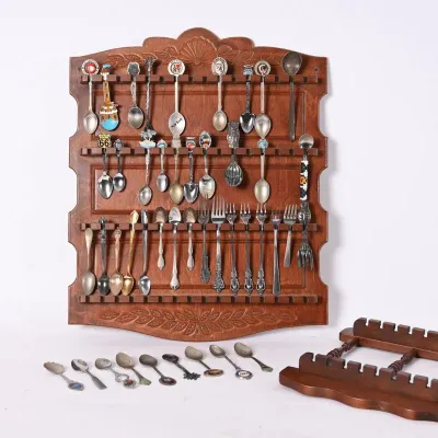 Sale Photo Thumbnail #150: Souvenir Spoon Collection w/ Carved Display Racks