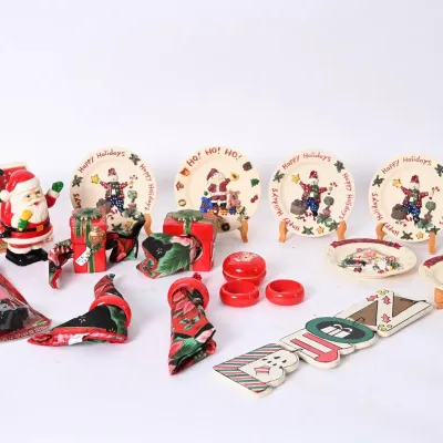 Sale Photo Thumbnail #156: Christmas Plates, Santa Figure & Holiday Napkins