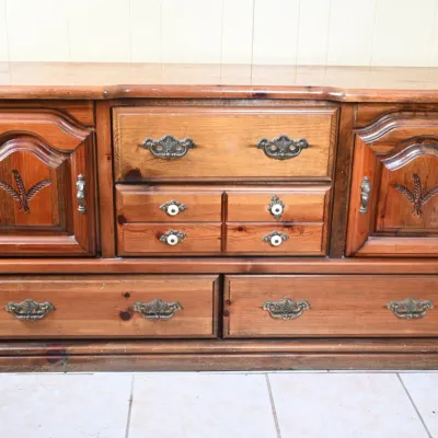 Sale Photo Thumbnail #15: Vintage Pine Buffet Sideboard w/ Doors & Drawers