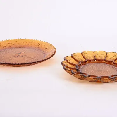 Sale Photo Thumbnail #145: Vintage Indiana Glass Amber Egg Plate & Platter