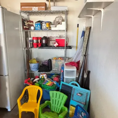 Sale Photo Thumbnail #335: Garage Shelf Contents, Kids' Chairs & Toys