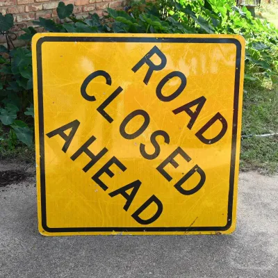 Sale Photo Thumbnail #299: Retired "Road Closed Ahead" Metal Road Sign