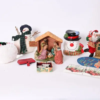 Sale Photo Thumbnail #171: Christmas Nativity, Snowman Jar & Santa Decor