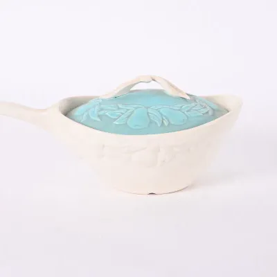Sale Photo Thumbnail #85: Vintage Turquoise & White Ceramic Casserole w/ Lid