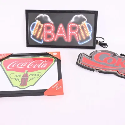 Sale Photo Thumbnail #56: Coca-Cola Printed Mirror, Neon Coke & LED Bar Sign