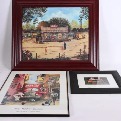 Sale Photo Thumbnail #208: Framed Coca-Cola "The Road Block" & Store Prints