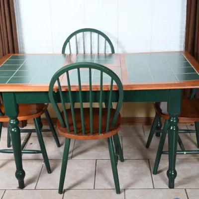 Sale Photo Thumbnail #22: Green Tile Top Dining Table w/ 4 Windsor Chairs
