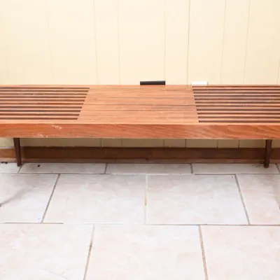 Sale Photo Thumbnail #21: MCM Wood Slat Bench w/ Tapered Legs