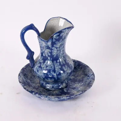 Sale Photo Thumbnail #196: Blue & White Floral Pitcher & Basin