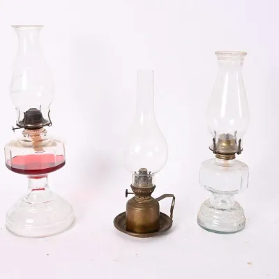 Sale Photo Thumbnail #154: Vintage Glass & Brass Oil Lamps, Set of 3