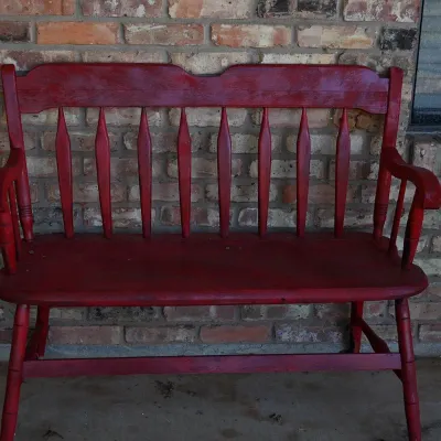 Sale Photo Thumbnail #283: Red Painted Wood Deacon's Porch Bench