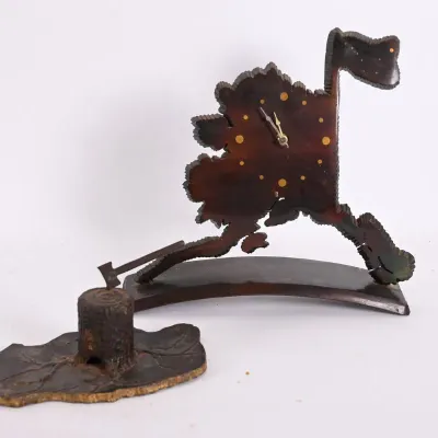 Sale Photo Thumbnail #162: Walter Gee Carved Wood Tree Clock w/ Axe Stump