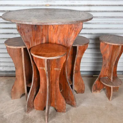Sale Photo Thumbnail #113: Handmade Plywood Pub Table w/ 4 Stools