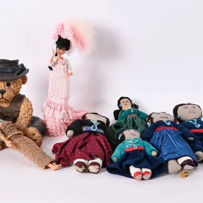 Sale Photo Thumbnail #161: Resin Bear, Victorian Doll & Cloth Dolls