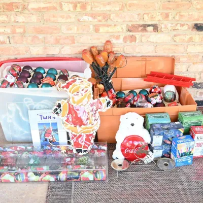 Sale Photo Thumbnail #301: Totes w/ Christmas Ornaments, Lights & Decor