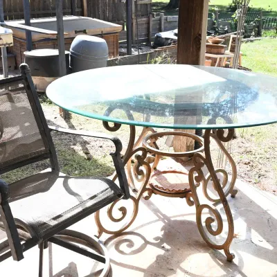 Sale Photo Thumbnail #278: Glass Top Scroll Base Patio Table & Patio Chair