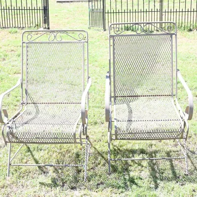 Sale Photo Thumbnail #269: Wrought Iron Mesh Patio Rocking Chairs, Pair