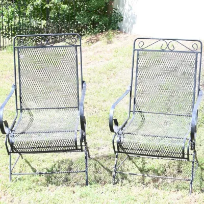 Sale Photo Thumbnail #268: Wrought Iron Mesh Patio Rocking Chairs, Pair