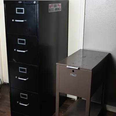 Sale Photo Thumbnail #311: Black 4-Drawer File Cabinet & Metal File Stand