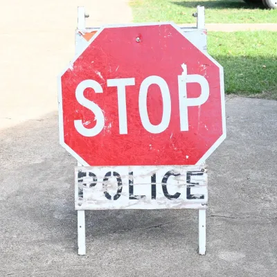 Sale Photo Thumbnail #298: Police "Stop" Sign Wood Barricade