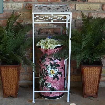 Sale Photo Thumbnail #284: White Metal Plant Stand & Faux Ferns