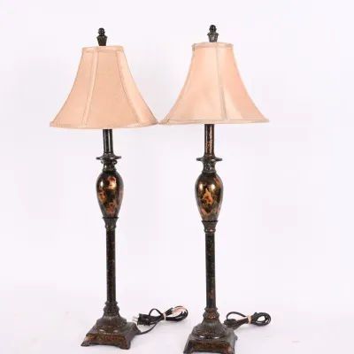 Sale Photo Thumbnail #218: Black & Gold Buffet Table Lamps, Pair