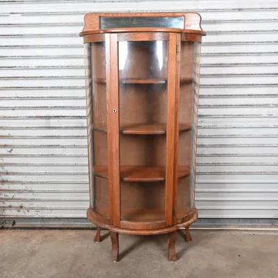 Sale Photo Thumbnail #126: Vintage Oak Bow Front Curio Cabinet w/ Mirror