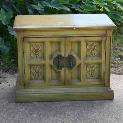 Sale Photo Thumbnail #297: Vintage Green Mediterranean Style Nightstand Cabinet