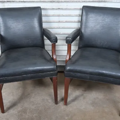 Sale Photo Thumbnail #128: Black Leather Armchairs, Pair