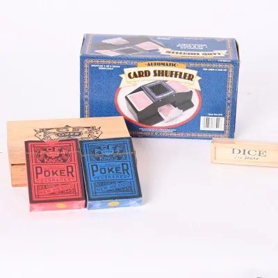 Sale Photo Thumbnail #233: Poker Cards, Card Shuffler & Wood Dice Box