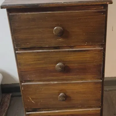 Sale Photo Thumbnail #20: Vintage dark stain wooden four-drawer narrow chest 