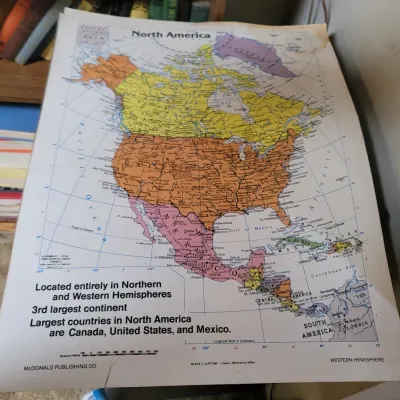 Sale Photo Thumbnail #4: Vintage McDonald Publishing Co. educational map poster of North America.