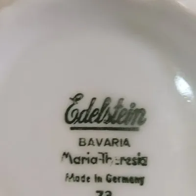 Sale Photo Thumbnail #32: Maker's mark on the underside of an Edelstein Bavaria porcelain piece in the Maria-Theresia pattern.