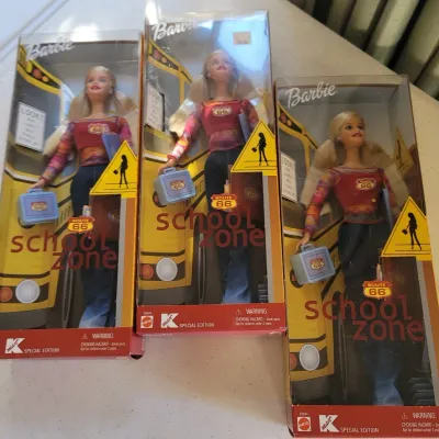 Sale Photo Thumbnail #38: Trio of Route 66 School Zone Barbie dolls.
